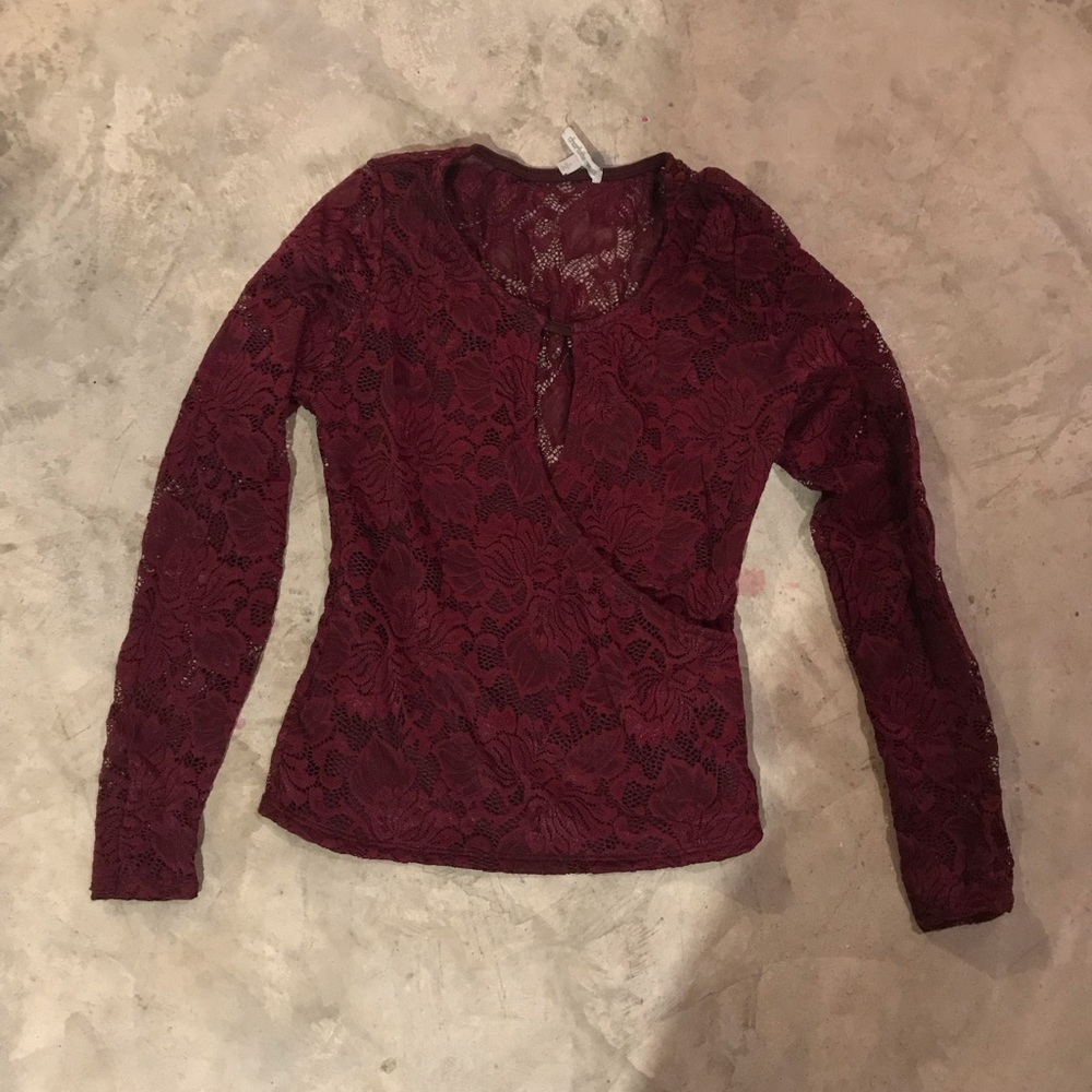 Red lace long sleeve blouse